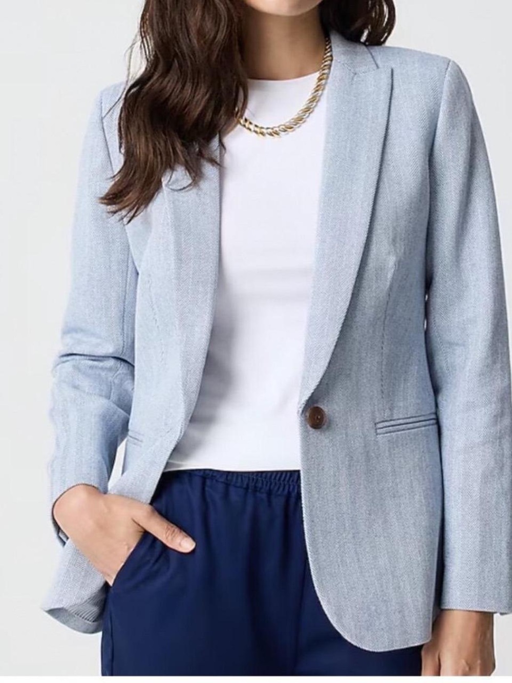 J.Crew factory blue herringbone blazer linen cotton blend size 4